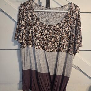 24/7 Comfort Apparel Floral and Striped Soft Tee Shirt Material